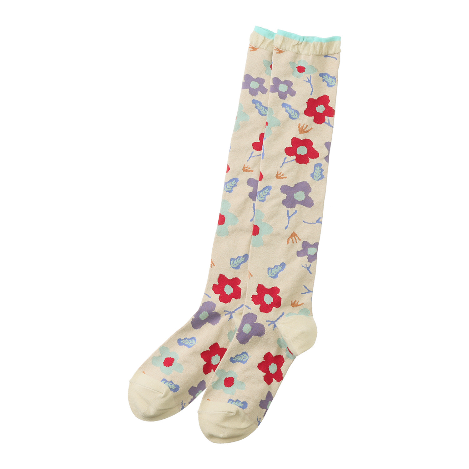 エム　アンド　キョウコ 花柄ハイゲージ ハイソックス