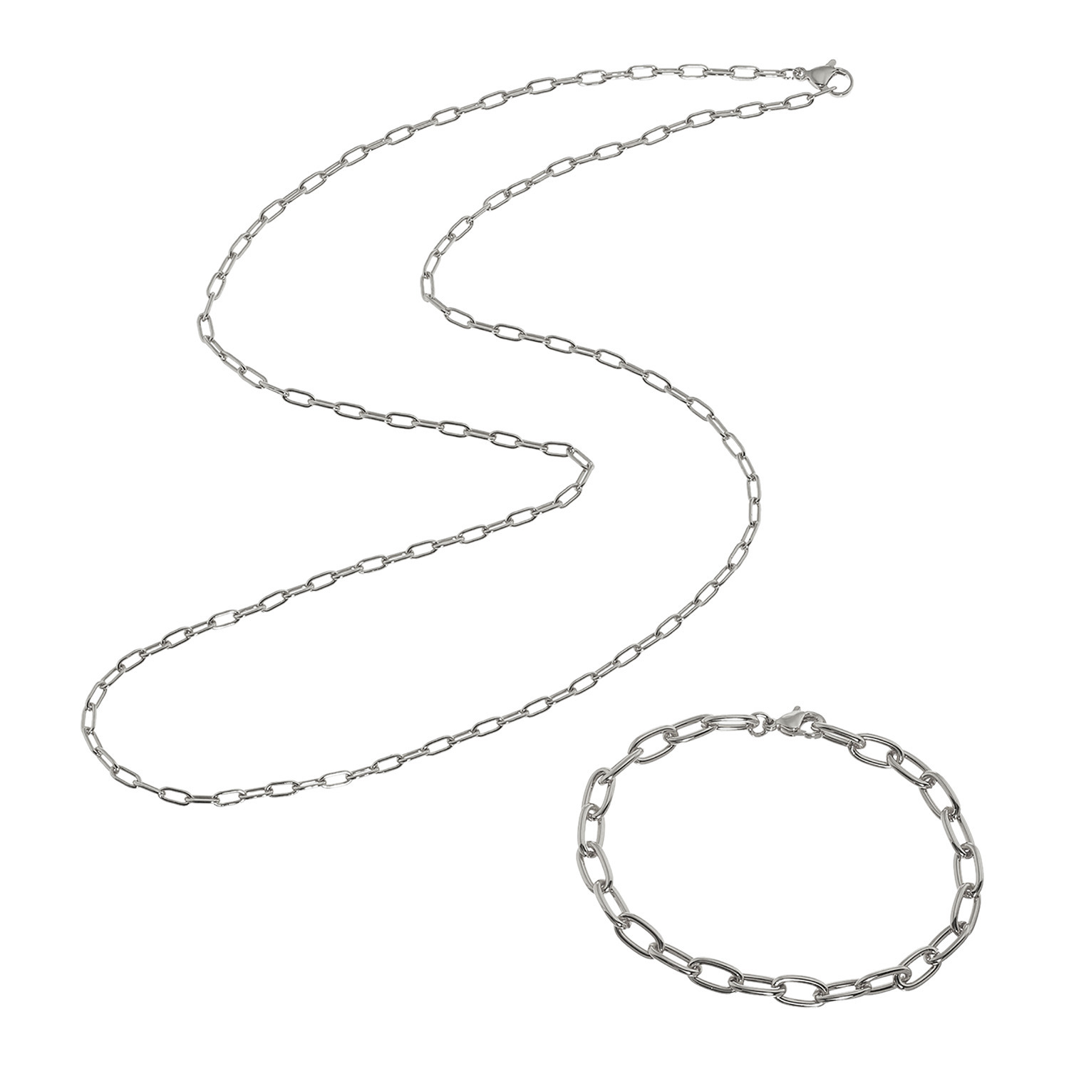 ワールドコインズ ステンレス シンプル ロングネックレス＆ ブレスレットセット