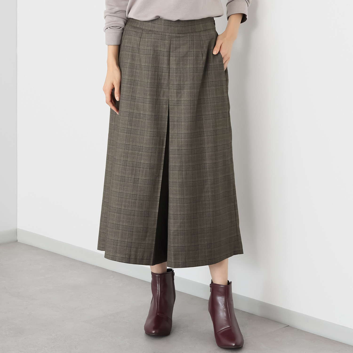 ベネディクション マシーンウォッシャブル グレンチェック柄 スカートライク キュロットパンツ