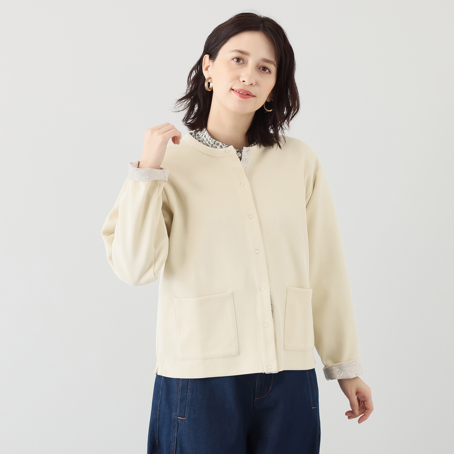 ソソット カノコポンチ リバティプリント使い カーディガン