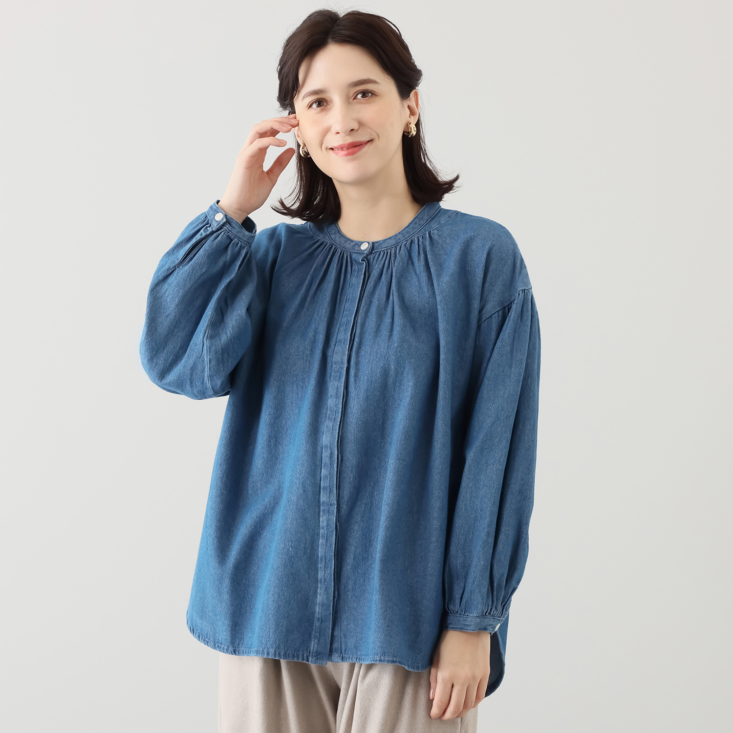 エムエムオー デニム ギャザーブラウス- ショップチャンネル