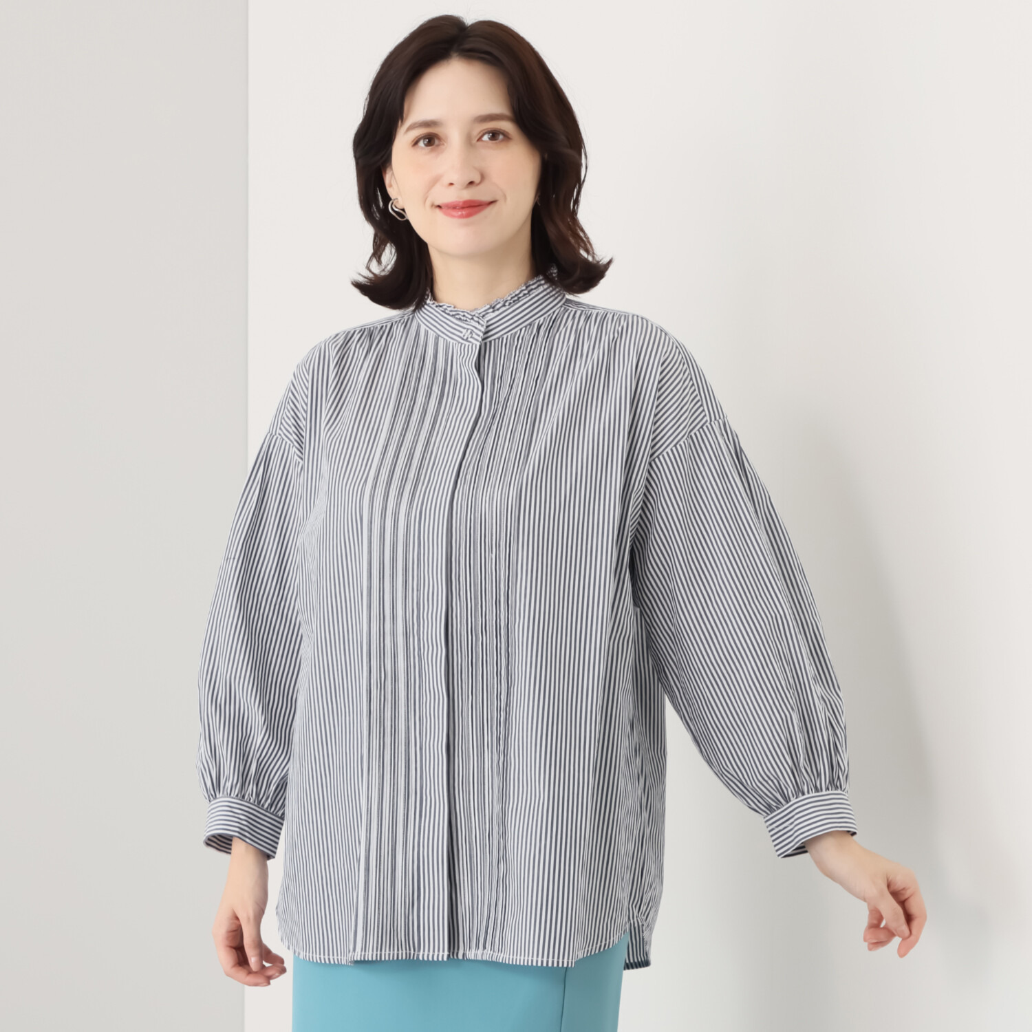 ポンデシャロン ピンタック バンドカラーシャツ