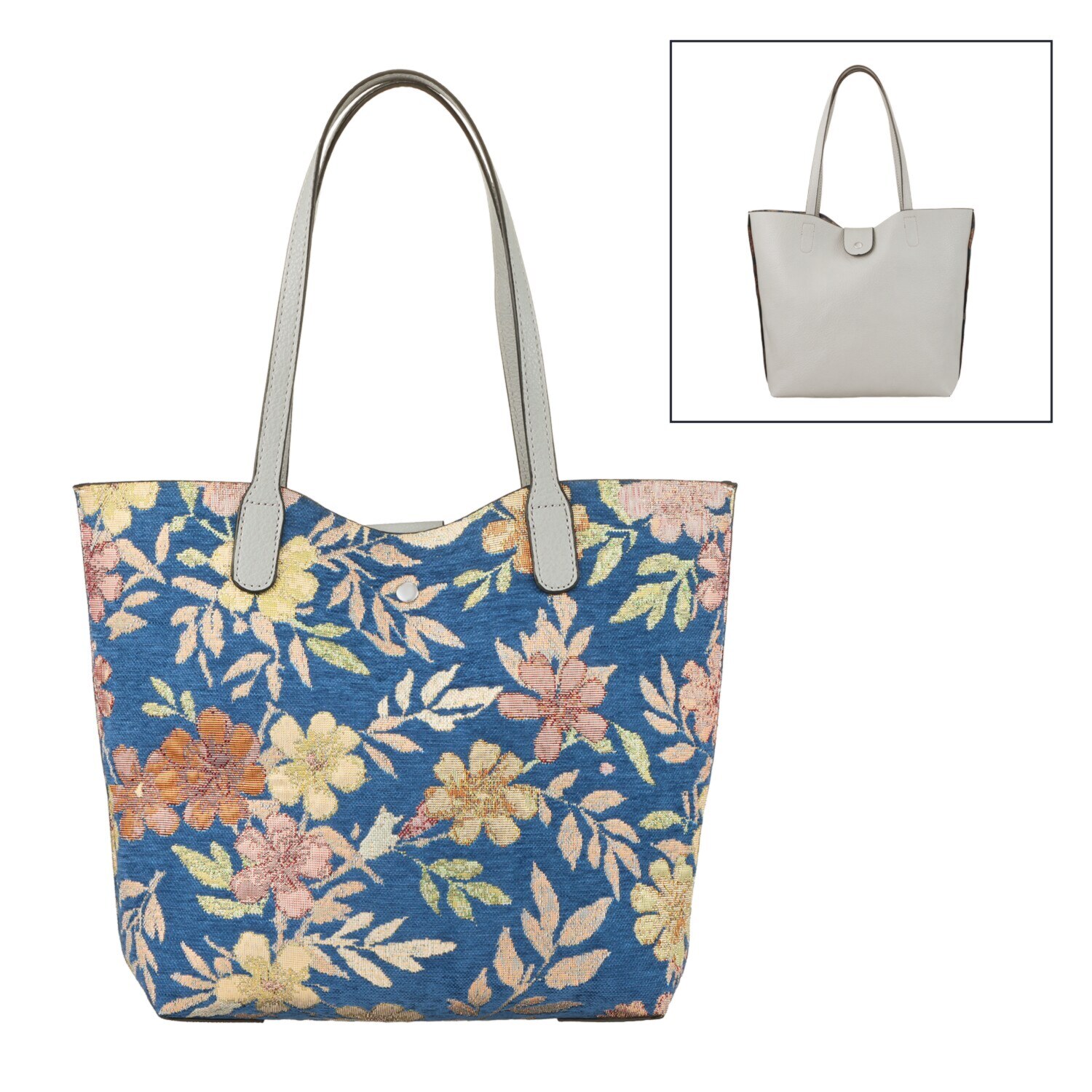 ラルジュ 花柄ジャガード リバーシブル トートバッグ