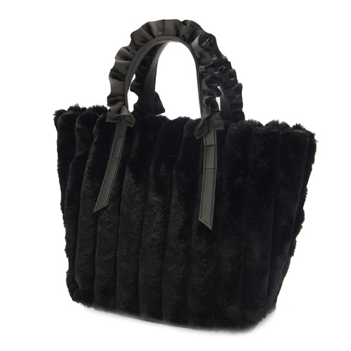 ラルジュ フリルハンドル ふわふわファー トートバッグ