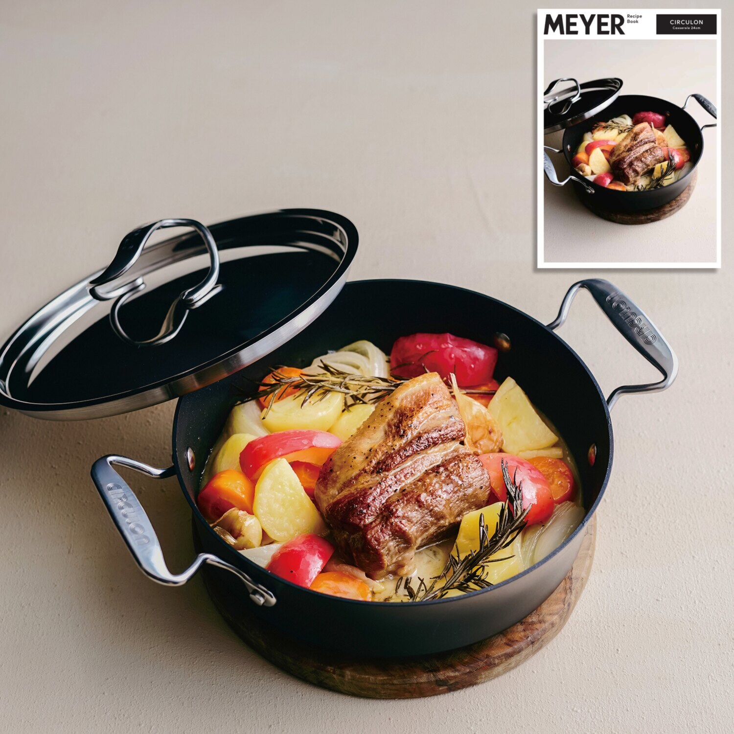 マイヤー すき焼きや鍋料理は勿論！ フライパンとしても 使える両手鍋 サーキュロン両手浅型鍋 ＜２４ｃｍ＞