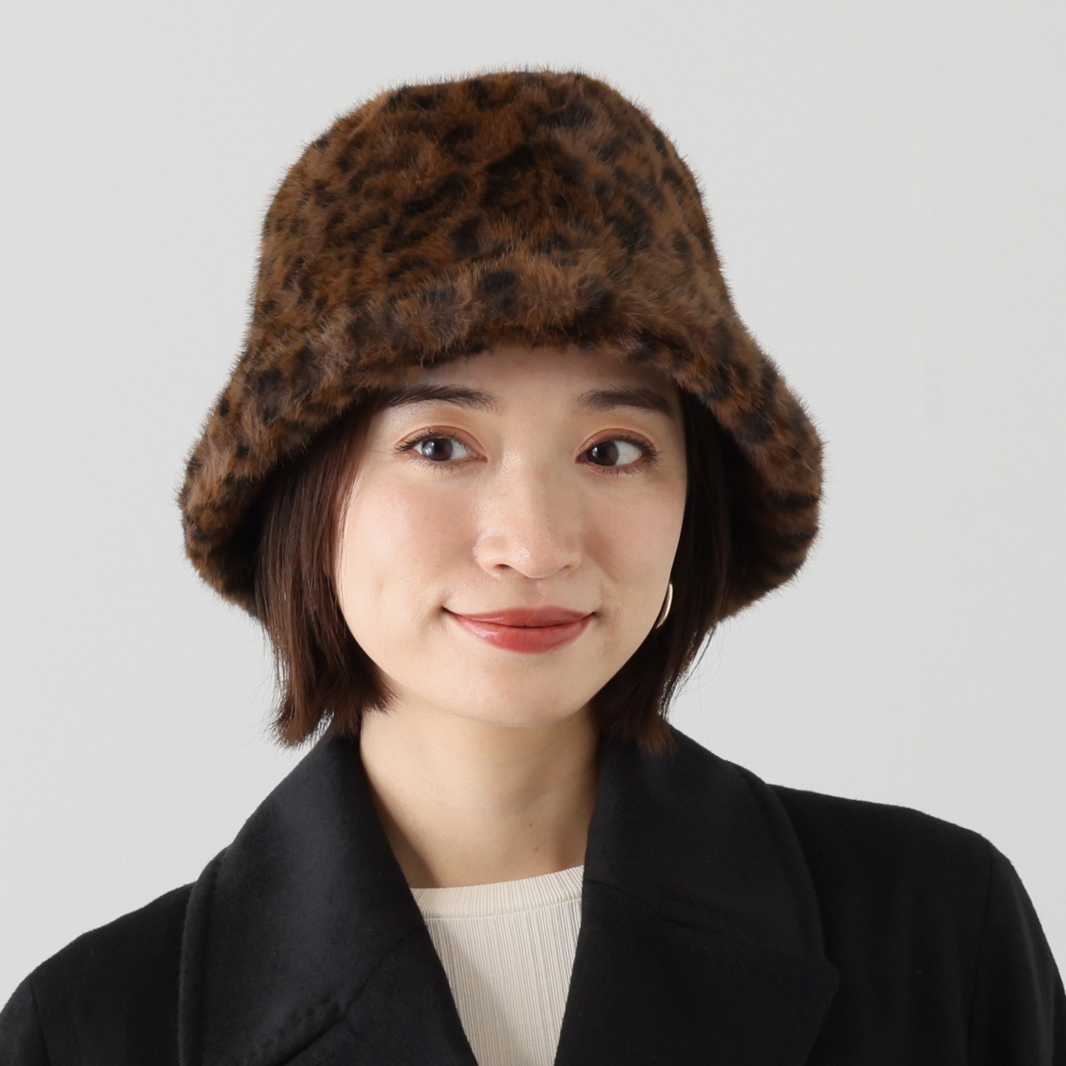 ドンナルマ レオパード柄 フェイクファー バケットハット- ショップ