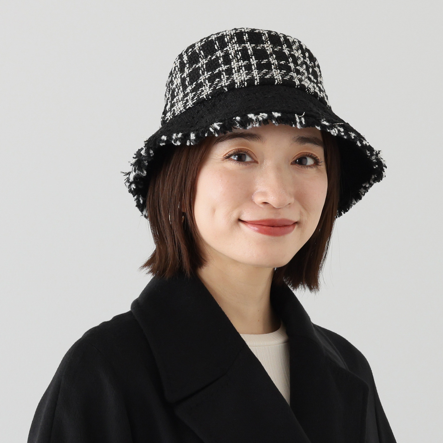 美品✨レディメイド バケットハット スマイル刺繍 ブラック ツイード素材 新品未使用 レディメイド デニムティアーズ コラボ ツイード バケット