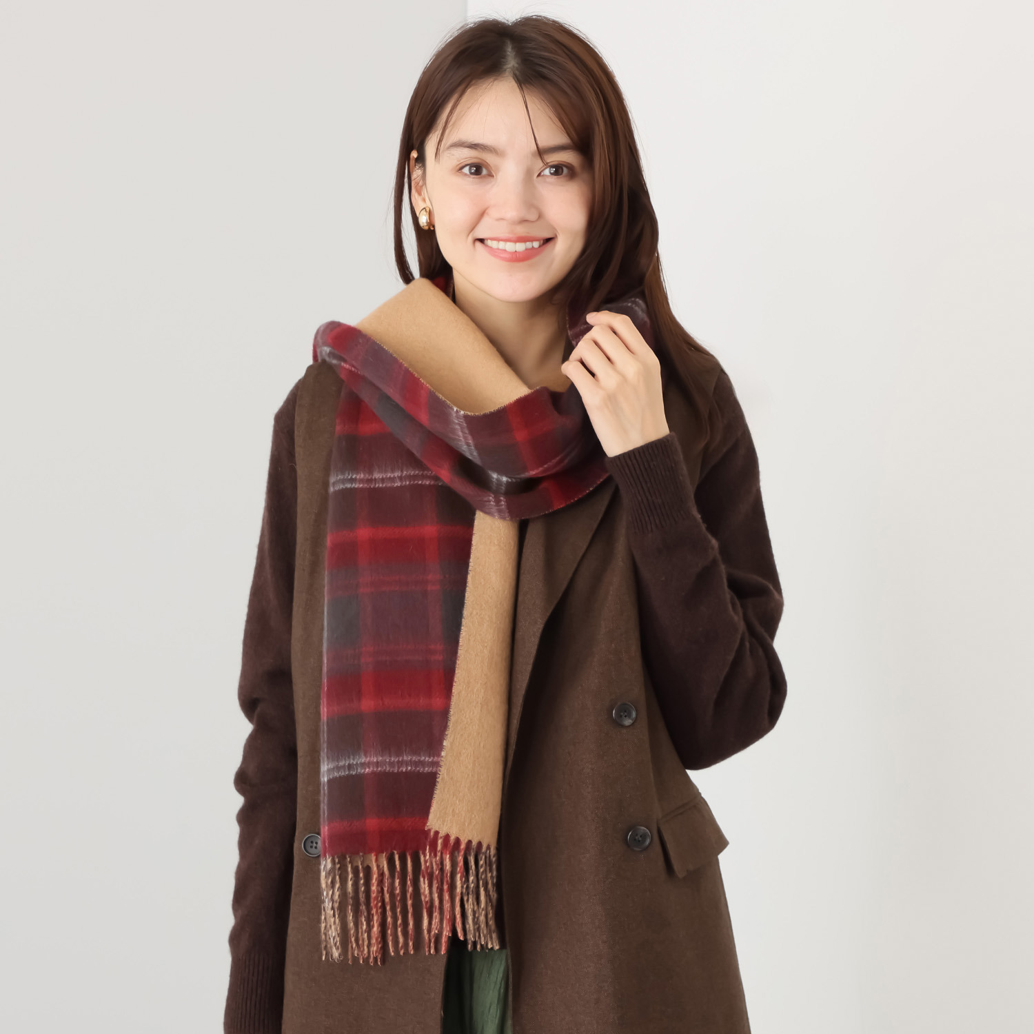 アクアスキュータム ウール100％ ダブルフェイス チェック