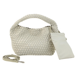 モッテ しなやかな光沢が魅力！ 手編みのメッシュ ２ウェイ ワンハンドルバッグ ＜ポーチ付＞