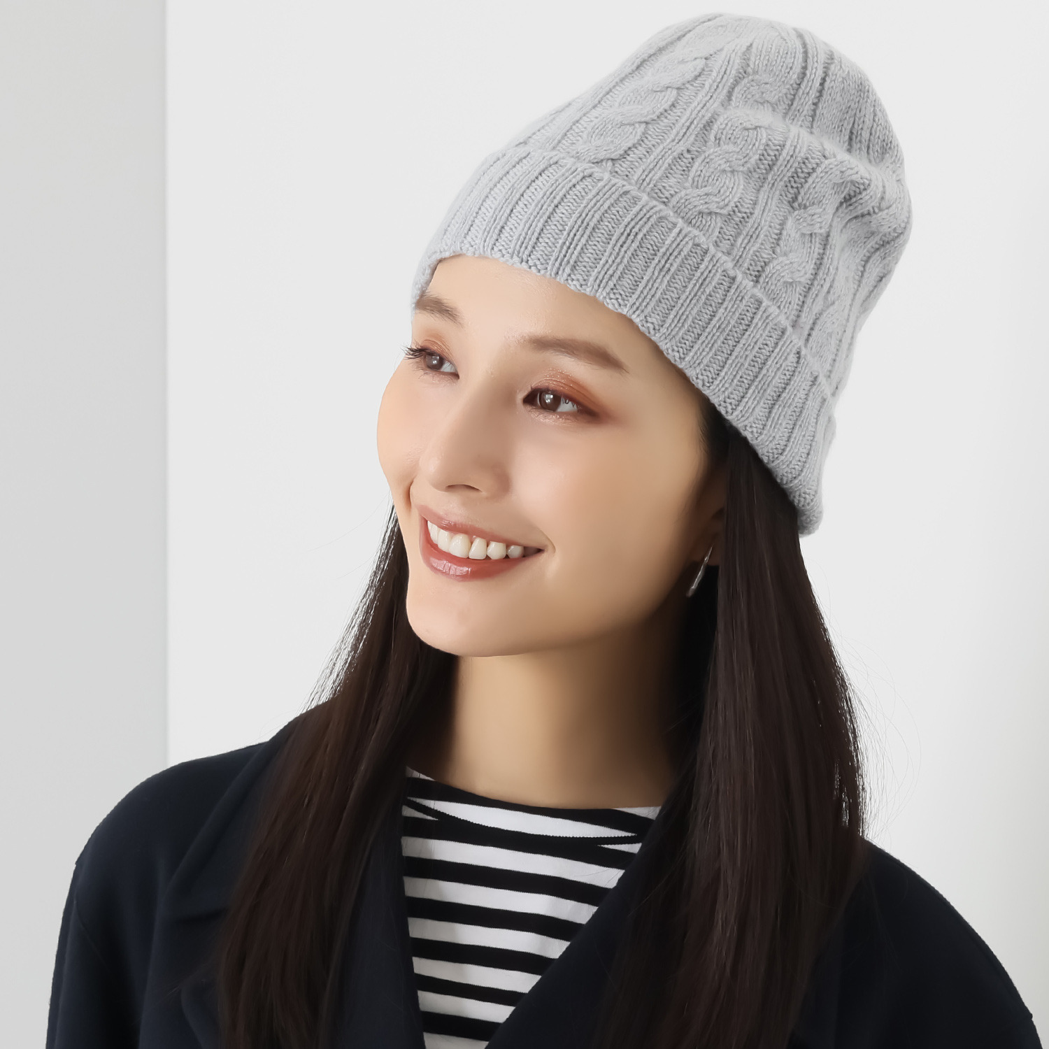 カシミコ ウールカシミヤ ケーブル柄 ニット帽