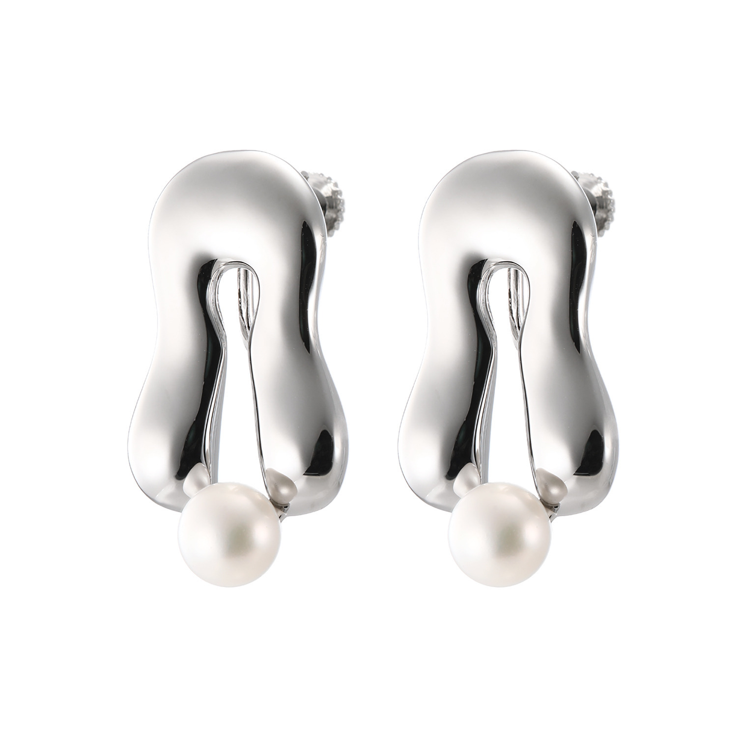 エアリーフェアリー 淡水パール＆メタル モダンアートスタイル イヤリング／ピアス