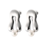 エアリーフェアリー 淡水パール＆メタル モダンアートスタイル イヤリング／ピアス