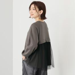 ラビジュア 全シーズンおしゃれ見え！ バックチュールアクセント ドローストリングで メリハリボディ 毎日着たいプルオーバー
