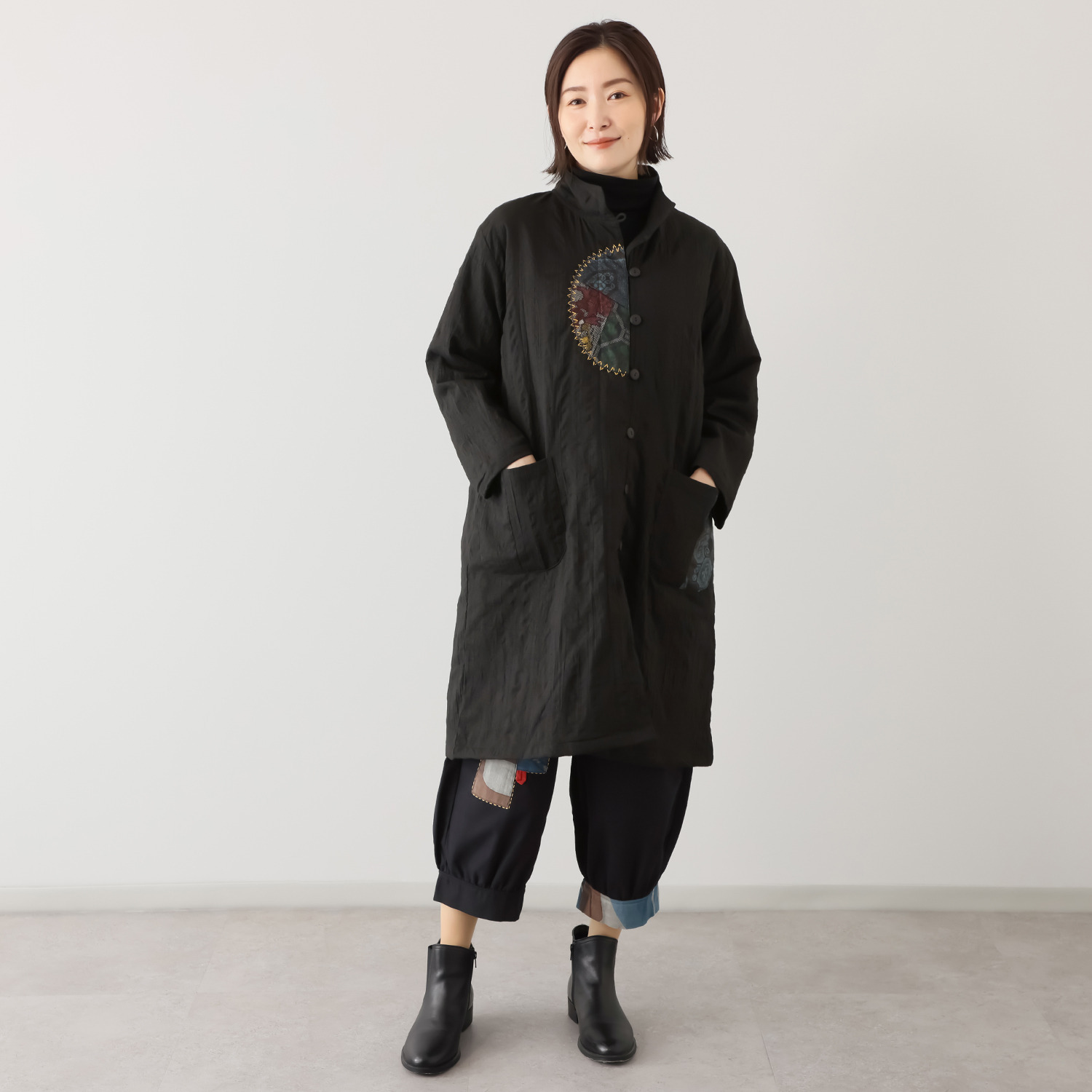 パッチワークデザイン ロングコート 創作りょう パッチワーク ロングコート- ショップチャンネル