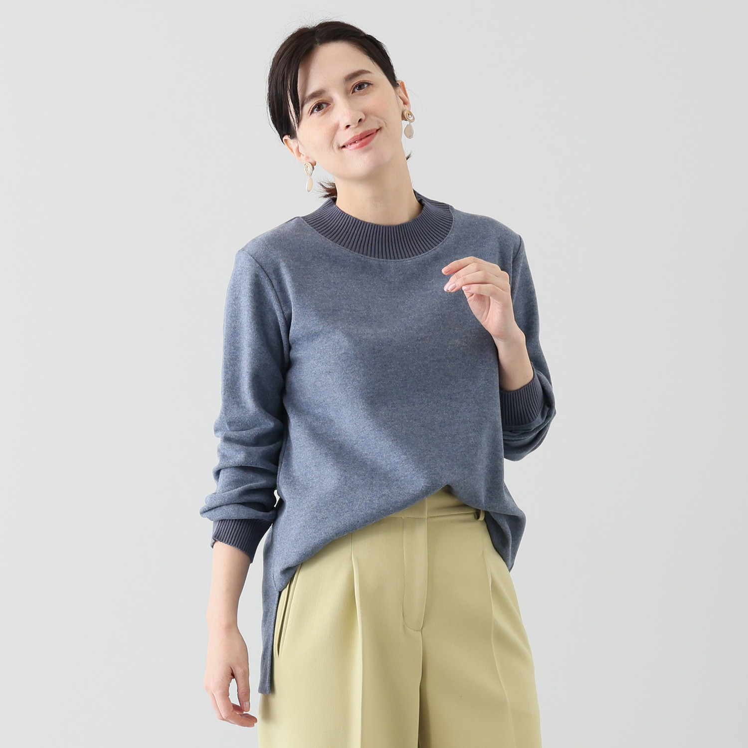 ルナリア 包まれたい心地良さ！ コットン混 リブハイネック チュニックプルオーバー