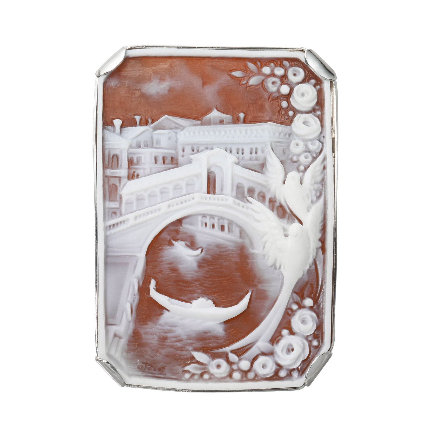 珠里 プラチナ900 シェルカメオ ペンダントブローチ “ベニスの平和