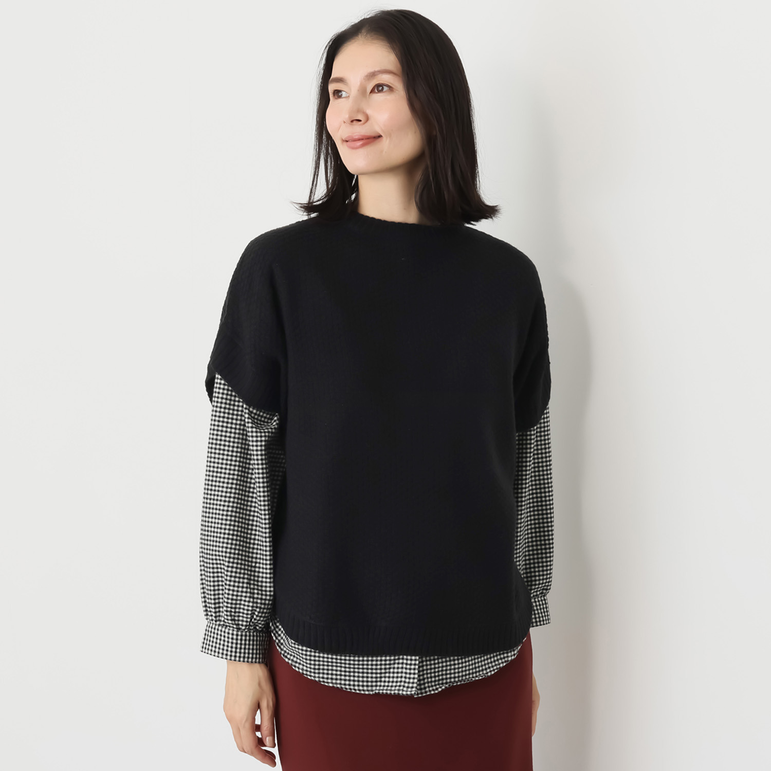 エムエムオー ニットベスト× チェック柄ブラウス アンサンブル