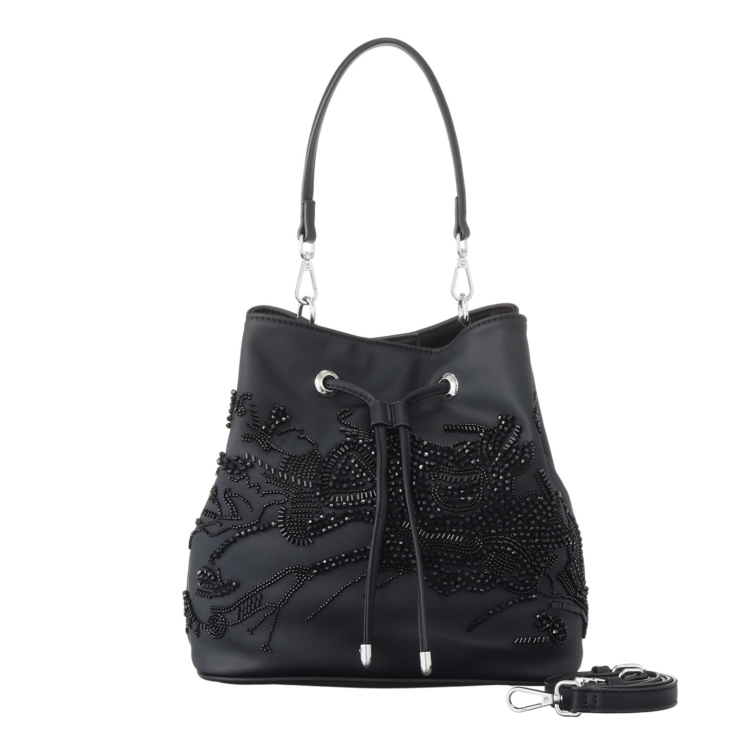 グッシオイタリー 花の都フェレンツェを テーマに。 フラワービーズ刺しゅう ２ウェイ巾着ハンドバッグ