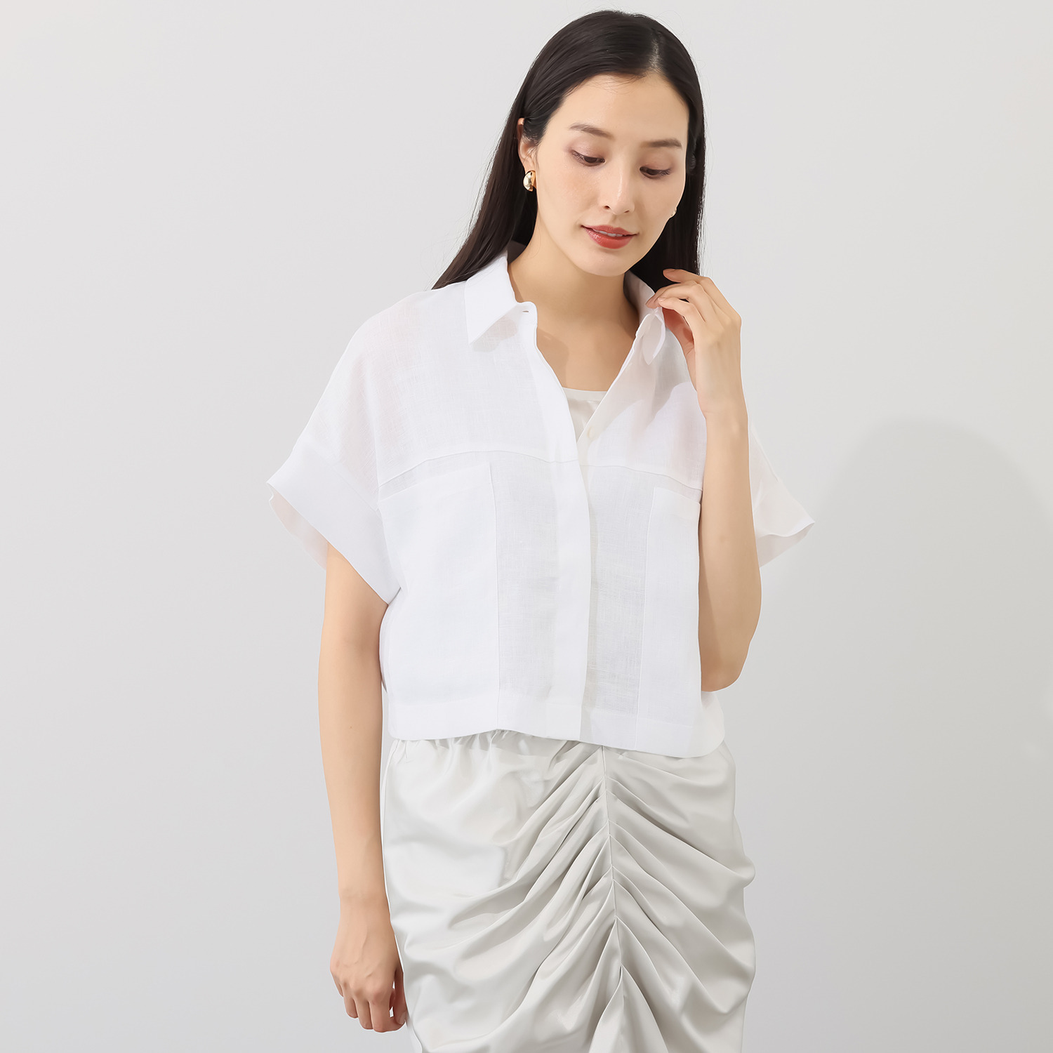 【美品】1er arrondissement リネン100% シャツジャケット ラルキヴィオ イタリア製 リネン ショート シャツジャケット