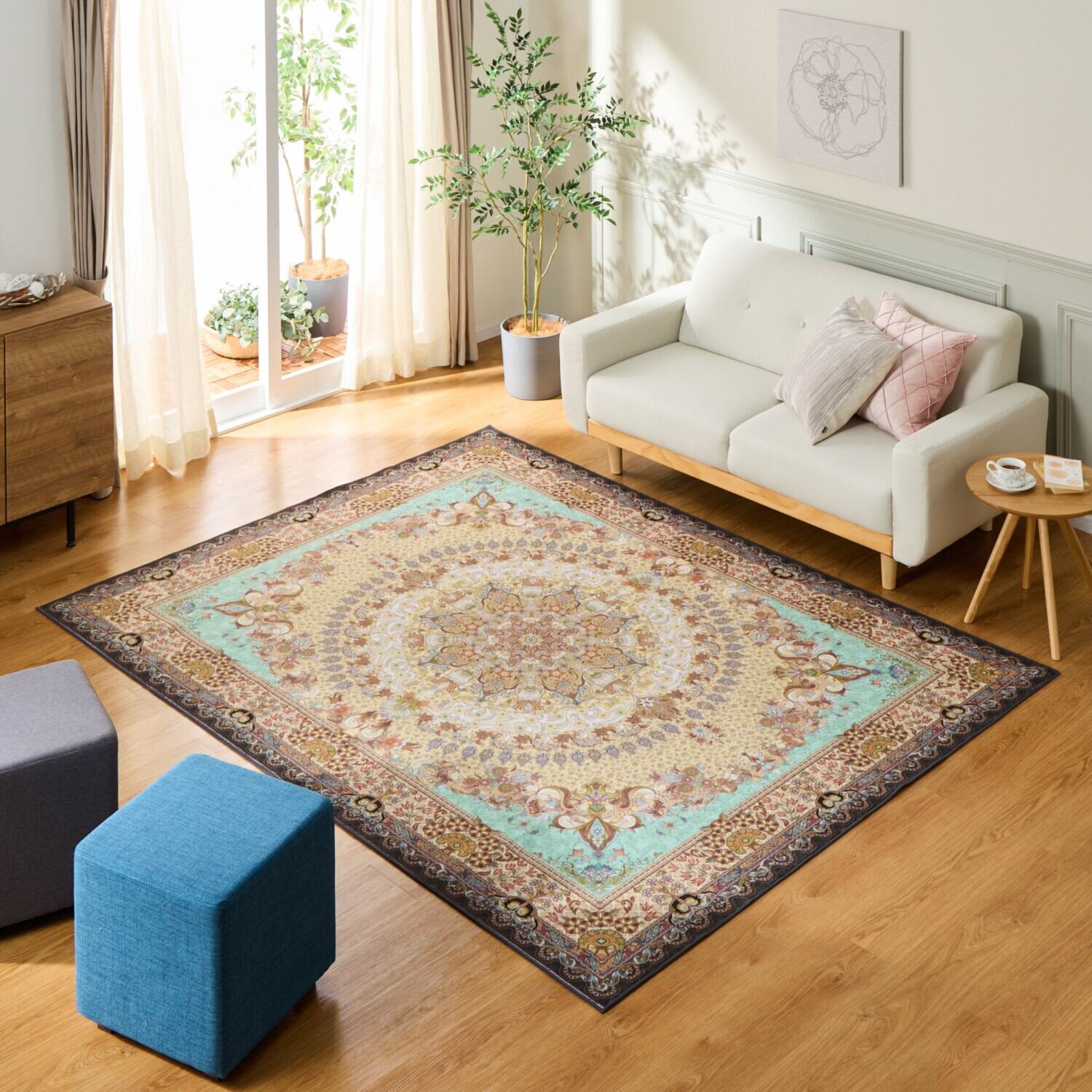 はっ水加工 ペルシャンデザイン ウールタッチカーペット “リオネッタ” ＜１９０×２４０ｃｍ＞