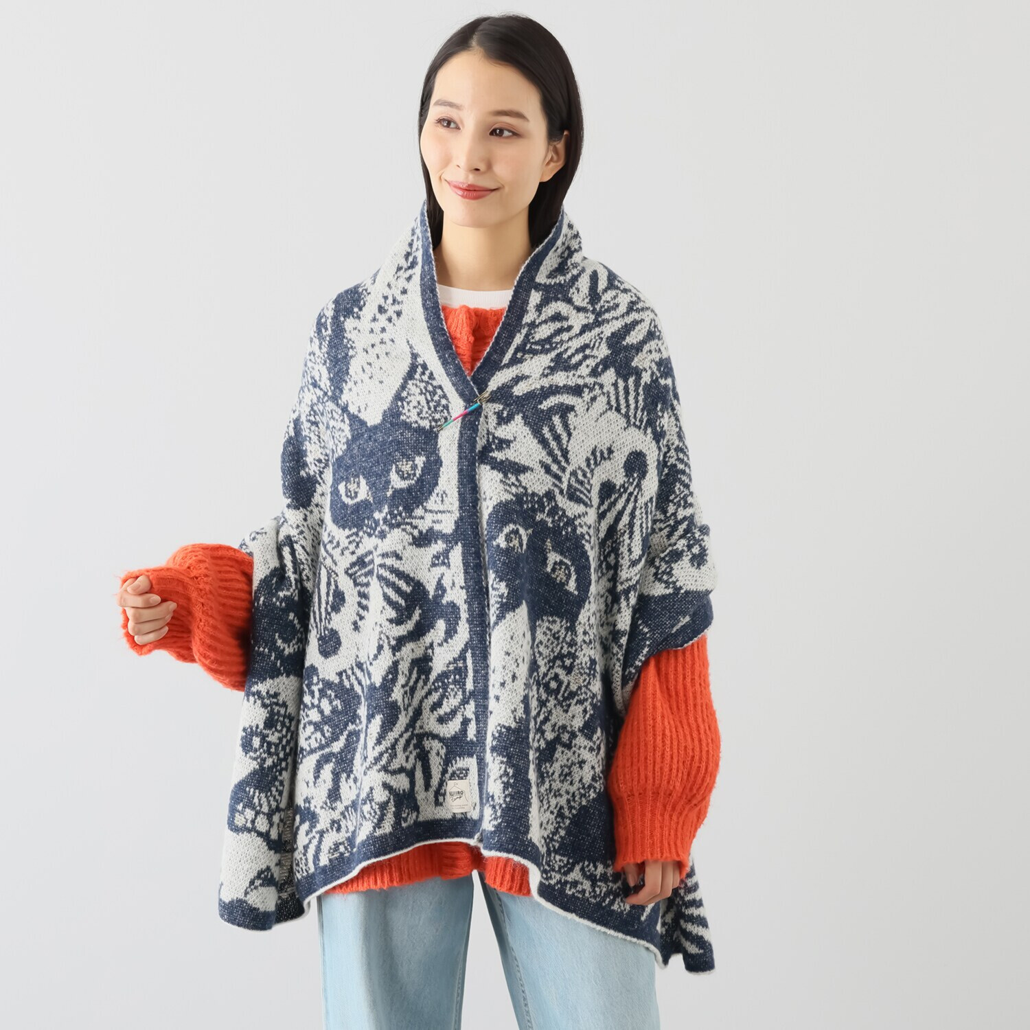 ニジイロキャンプ 日本製 ふわふわ加工 ウール混大判ストール