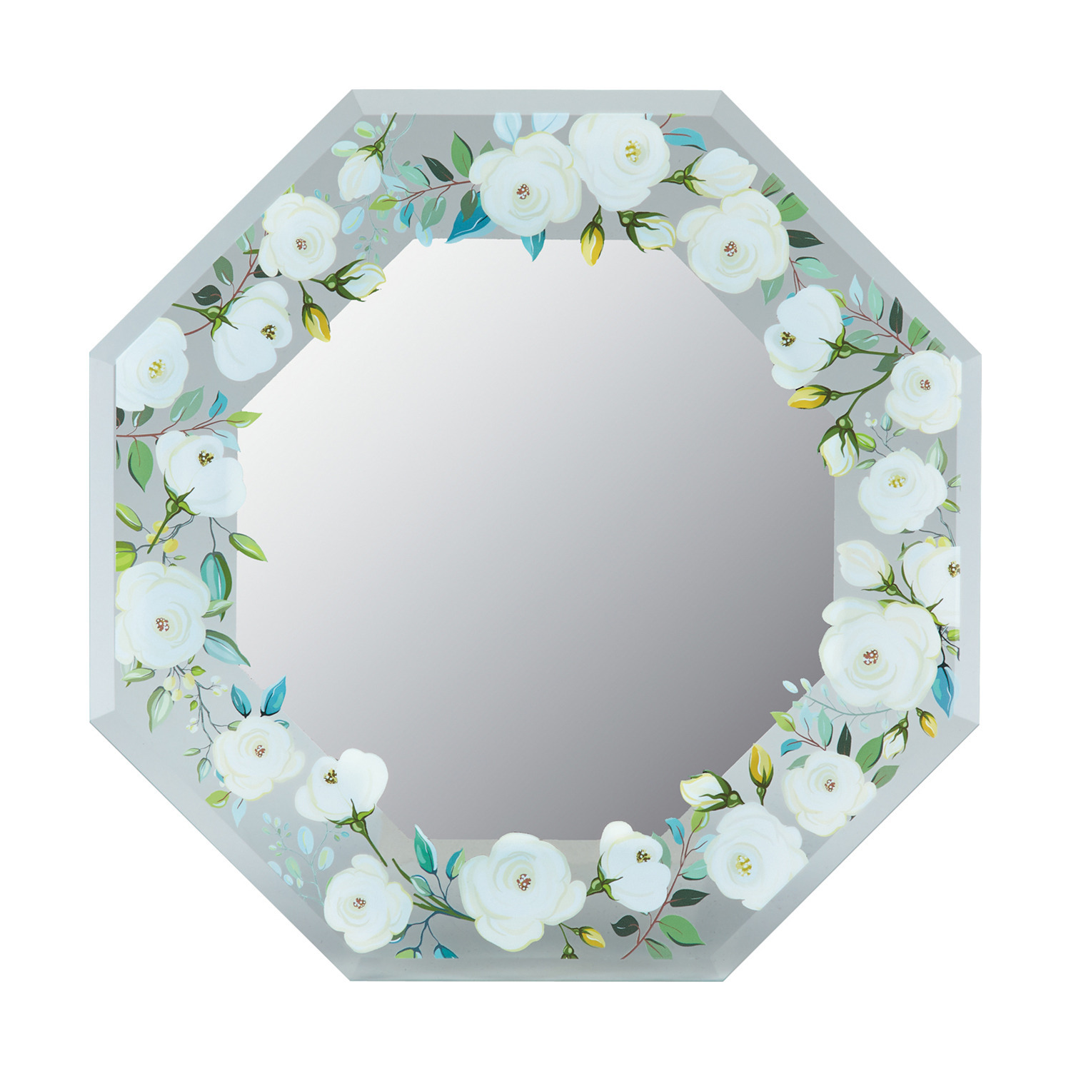 フローラルグラス 八角ミラー Sサイズ ＜ホワイトローズ＞- ショップ