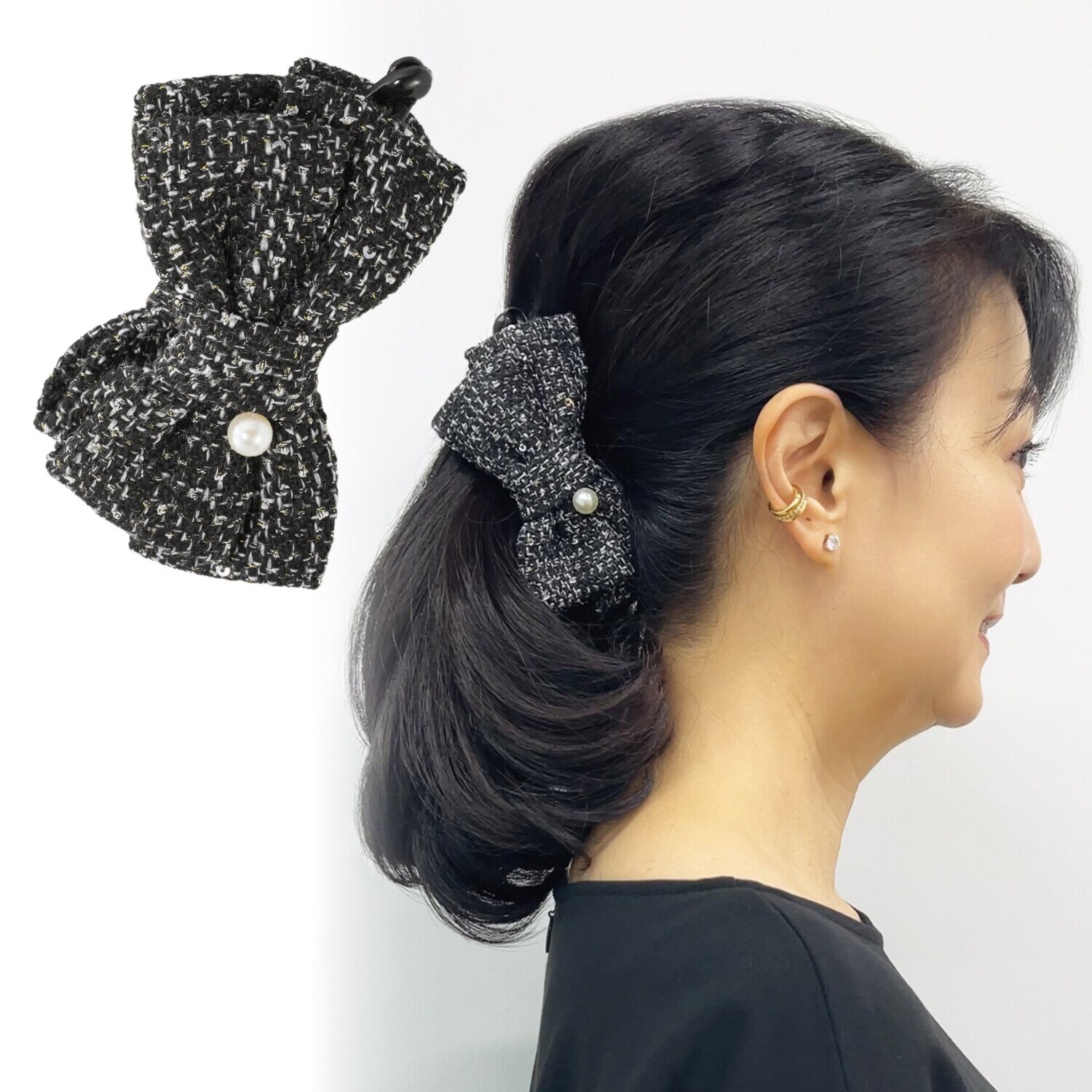 クイーンズシークレット 小枝流へアジュエリー パールビジュウ ツイードバナナクリップ