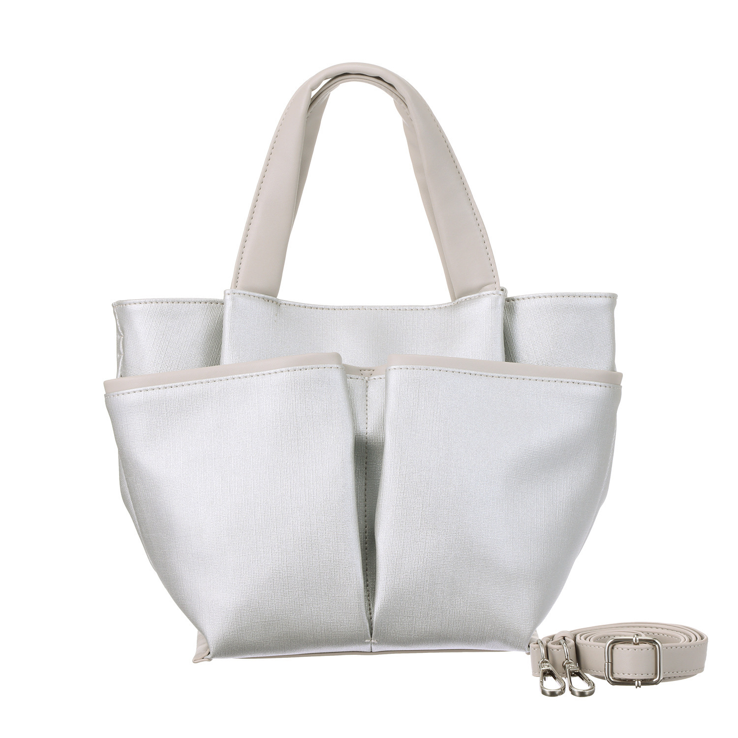 ベルモサ 合成皮革 前ポケットアクセント 軽量 2ウェイトートバッグ