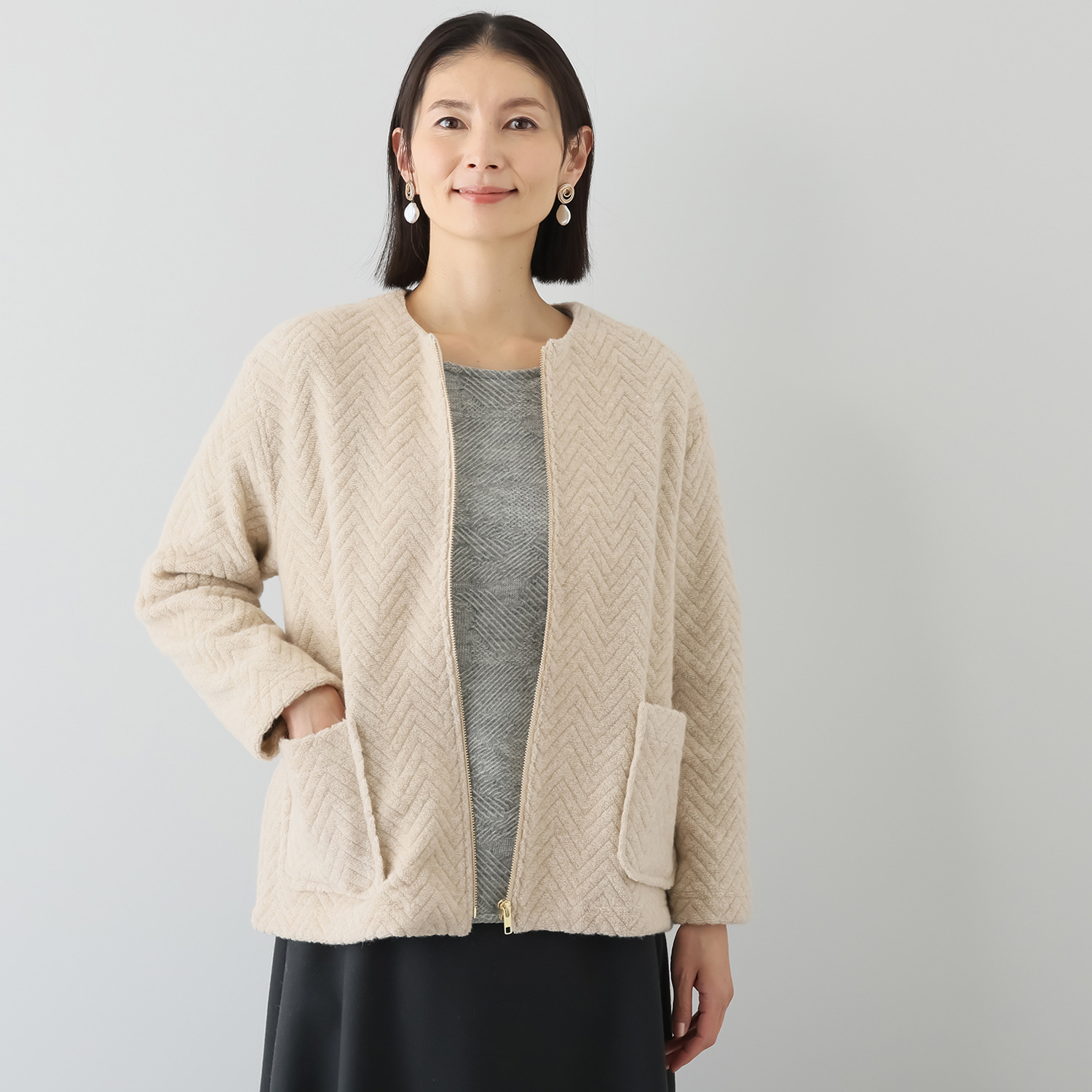 プレンディソール ヘリンボーン柄 パイルジャガード ジャケット