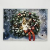 インテリアアート サンタ猫 “クリスマスリース” ＜約２４×３３ｃｍ＞