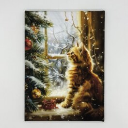 インテリアアート サンタ猫 “クリスマスの窓辺” ＜約33×24cm＞へ