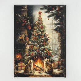 インテリアアート サンタ猫 “クリスマスの部屋” ＜約３３×２４ｃｍ＞