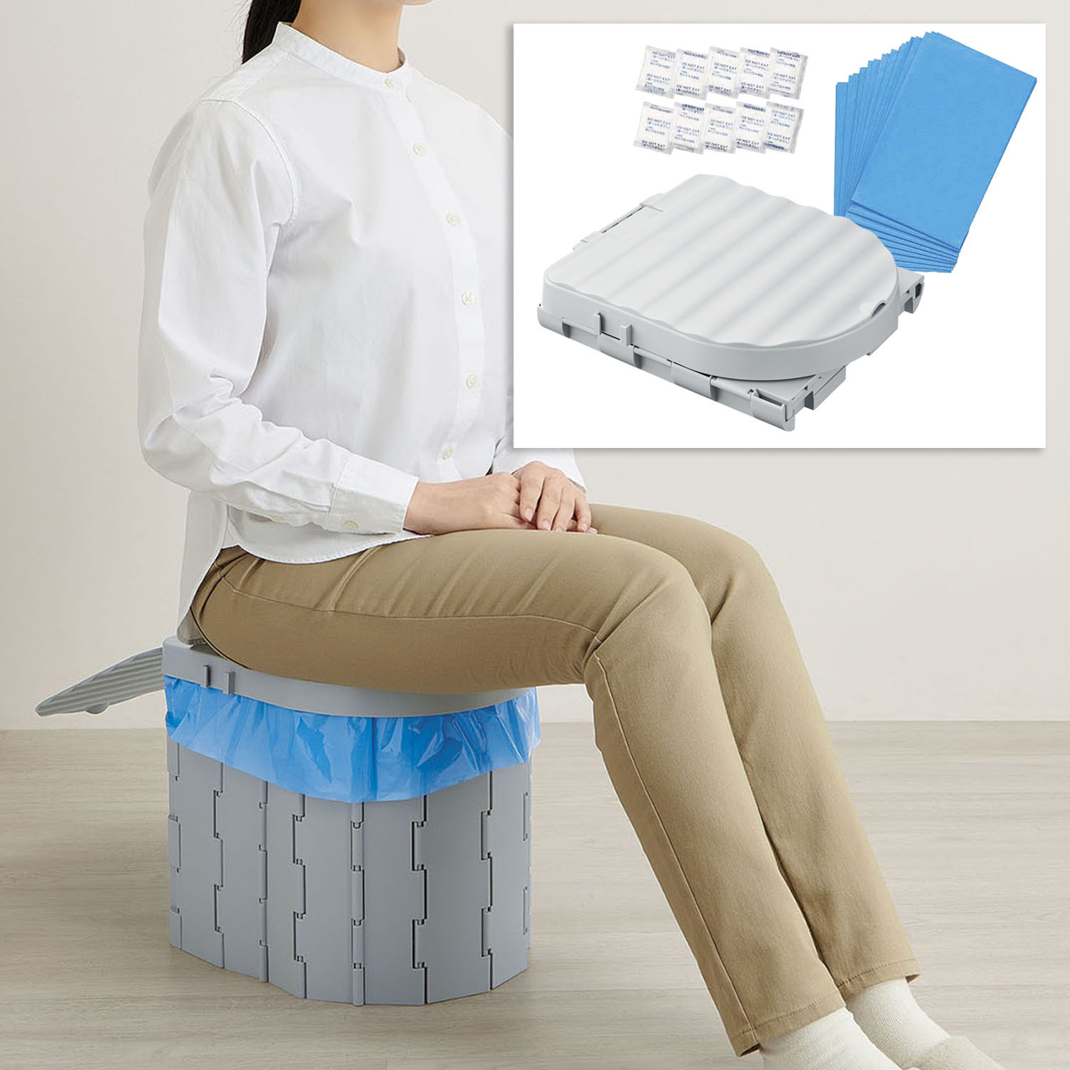 (アウトドア)緊急用組み立て式トイレ5個セット COGIT防災 洗える 緊急用組み立て式トイレ＆ 緊急用トイレ袋