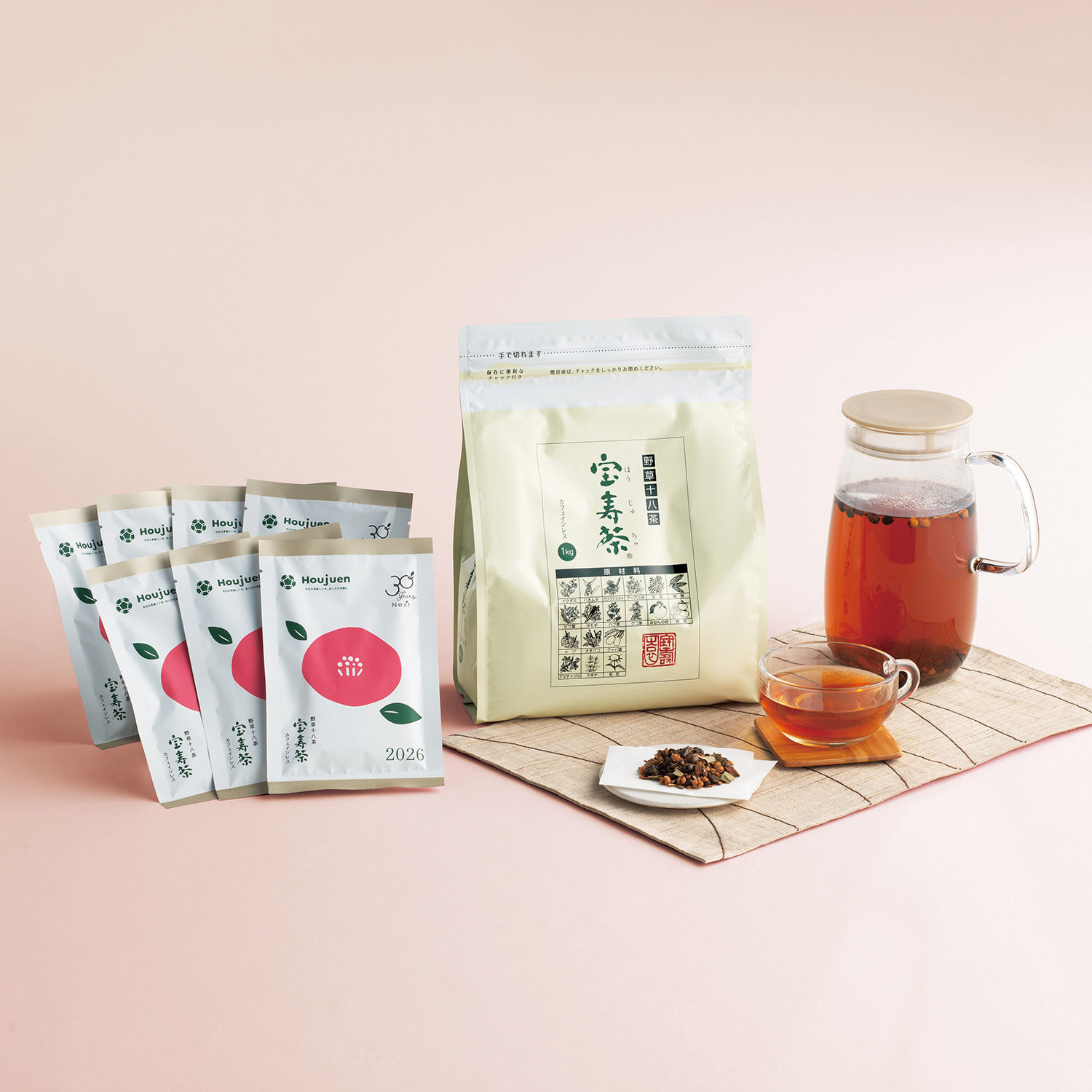 野草十八茶 宝寿園　２０２６年 “宝寿茶”　増量＆ ハリオ製茶こし付ポット 新春特別セット