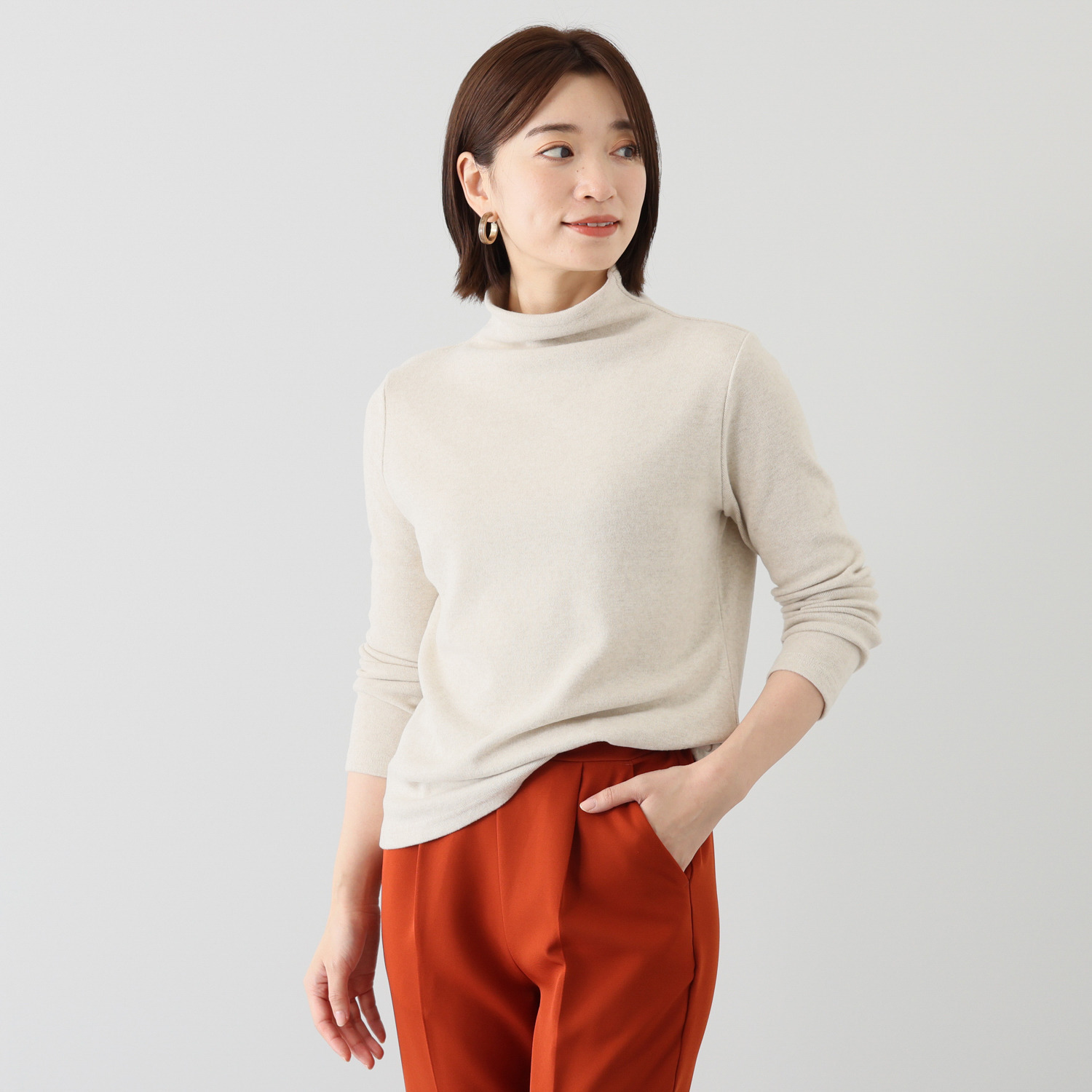 ココンライフ　ドゥ 吸湿発熱 杢調あたたか ボトルネック ウール混プルオーバー