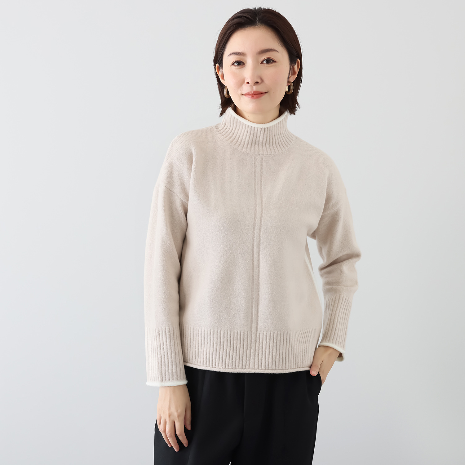 コイビトミサキ 配色ライン ハイネック ニットプルオーバー