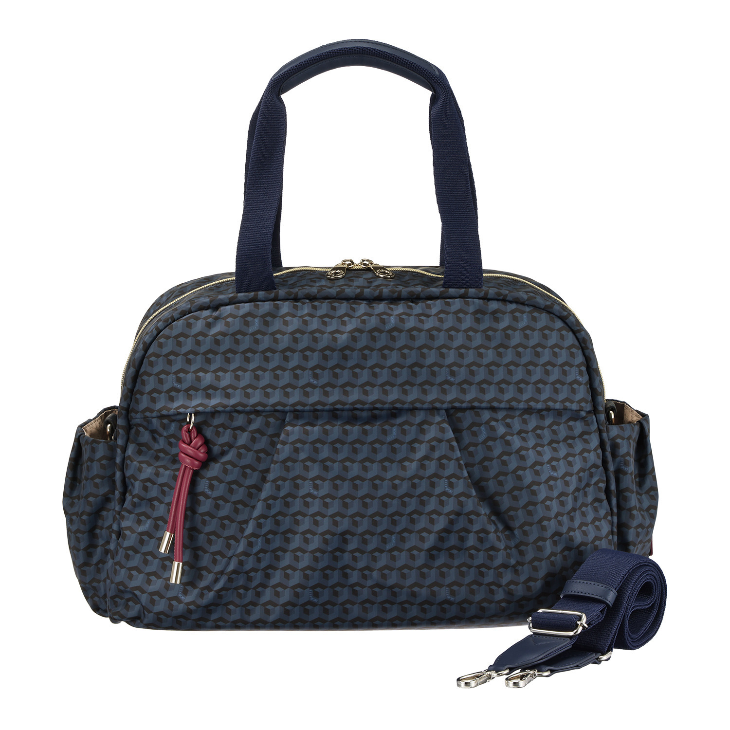 ＥＬＬＥ　ＳＰＯＲＴ はっ水 キューブ柄 ルリエシリーズ ２ウェイボストンバッグ