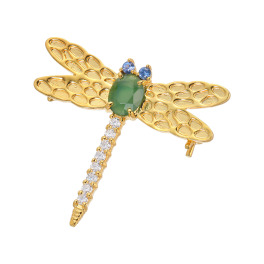アートライン シルバー インペリアル本翡翠＆ サファイア＆ 合成モアサナイト 蒼翠のトンボ ペンダントブローチ
