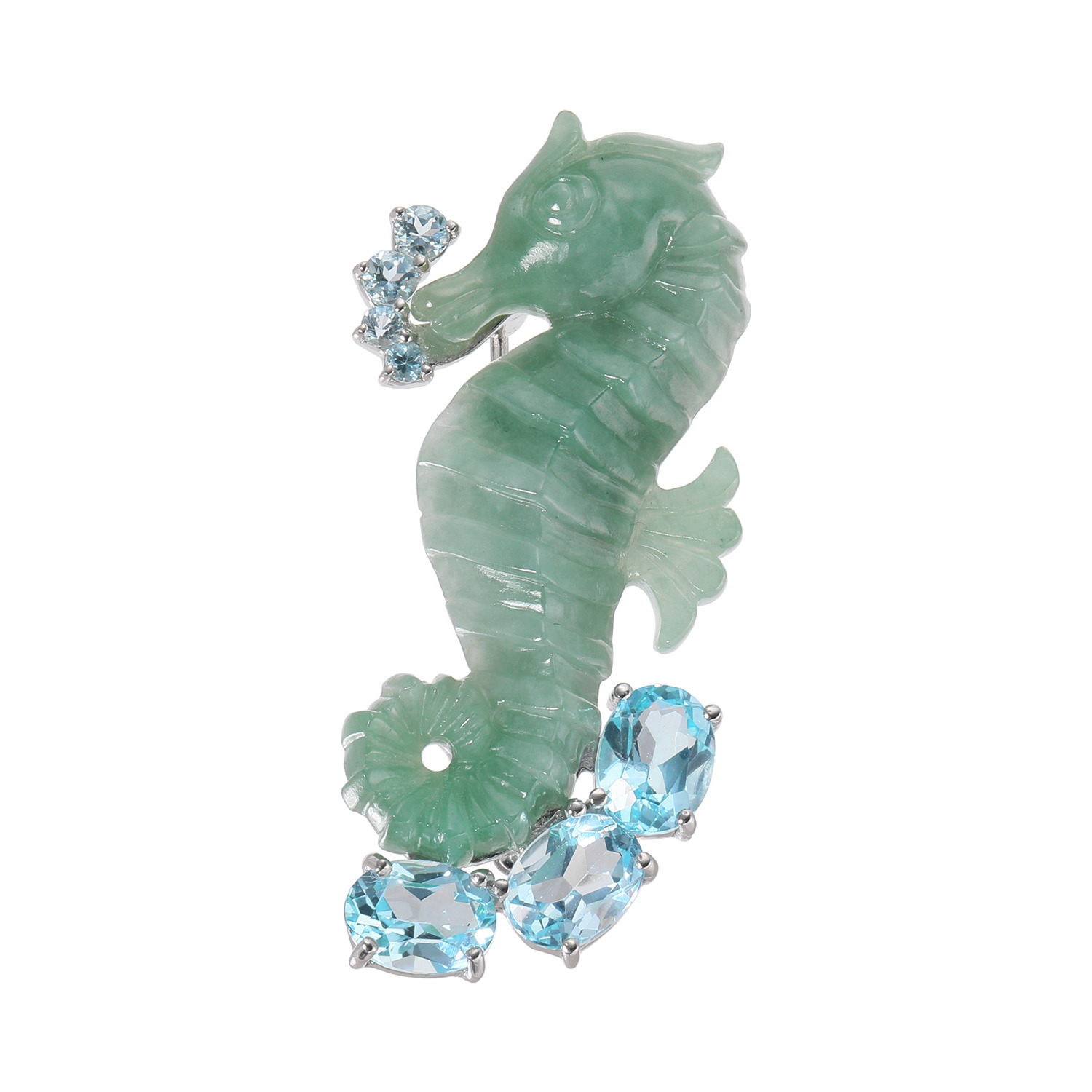 翡翠系 ?置物 魚 アートライン シルバー 本翡翠＆ ブルートパーズ＆ アクアマリン 碧駿