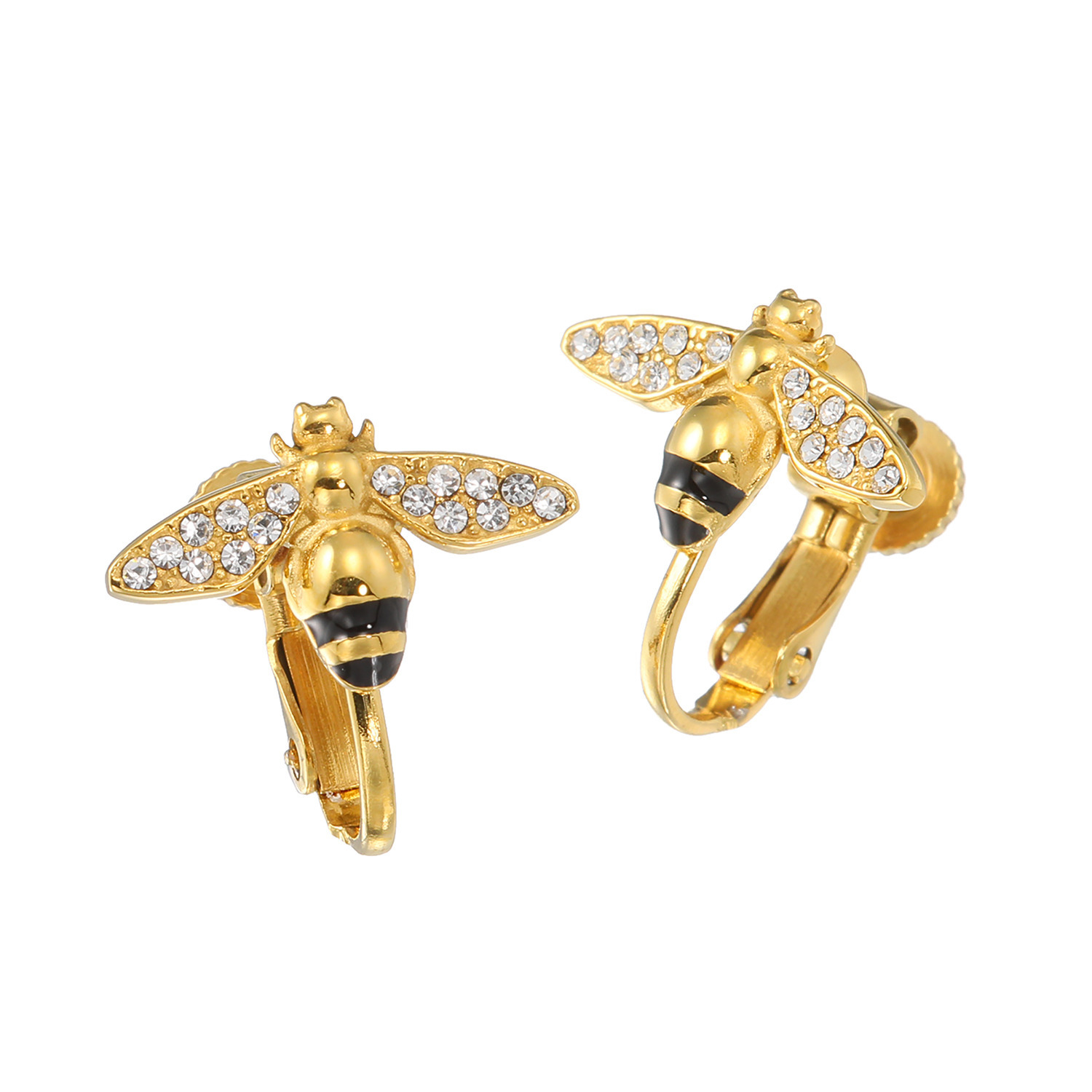 キラレ ステンレス クリスタルガラス＆ エナメル ミツバチモティーフ イヤリング／ピアス