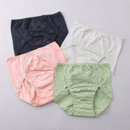 サラバディ カラーはお任せ！ 東洋紡ランシール使用 吸水・消臭　綿混 レースアクセント ショーツ４枚セット