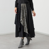 ヨシヨシ バイ　ピージェイ 異素材切替 Ａラインシルエット デザインフリルスカート