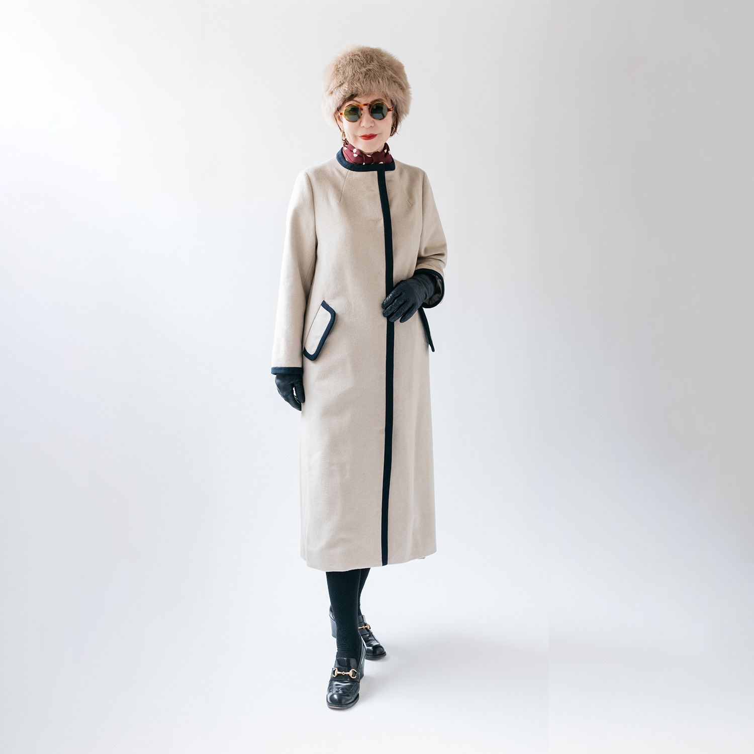 エムジェイアール　バイ マチコ　ジント　ロンドン ウールブレンド 配色アクセント ボトルネックコート