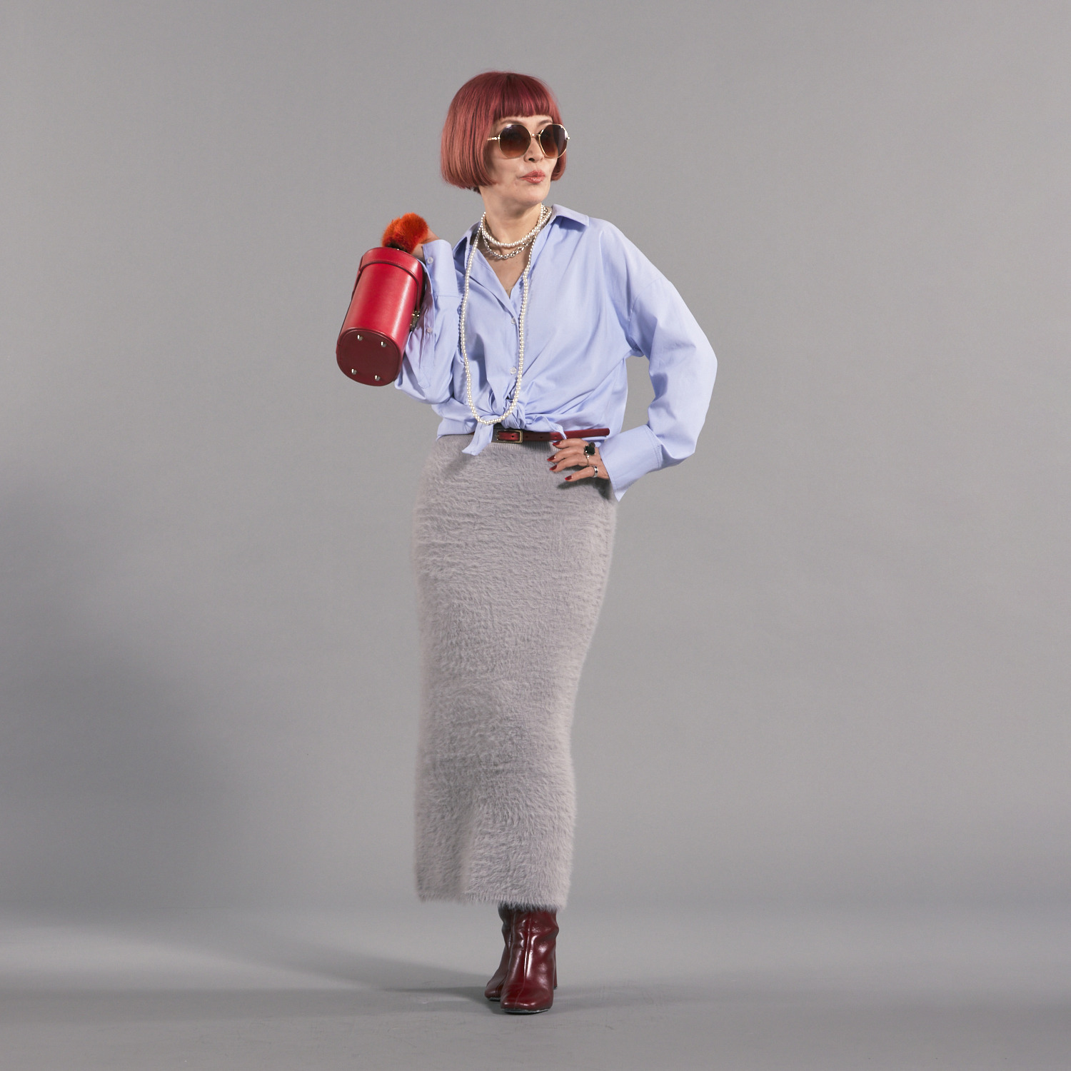 ボン・ブリコラージュ バイ　レイコ・ホウセンジ シャギーでエレガントな ナローニットスカート