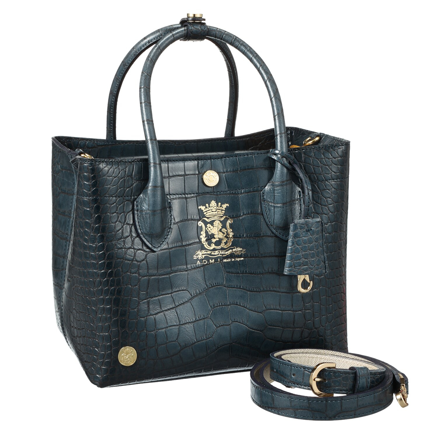 エーディーエムジェイ 牛革クロコ型ダイル押し 2ウェイ キューブ