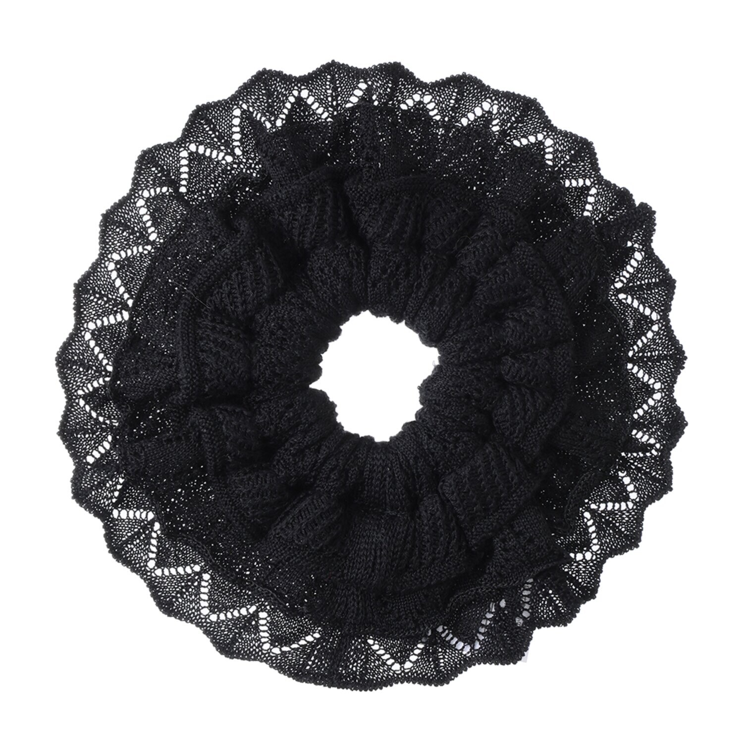 エウラーカ ウォッシャブルシルク レーシー柄フリル ニットシュシュ