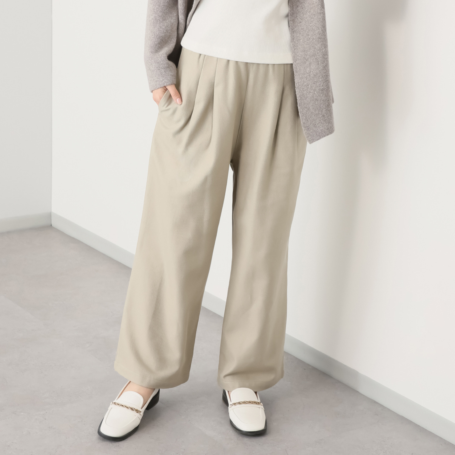 イージーライフ 泉州のこだわり天然素材 綿１００％ 毛布裏起毛 タックセミワイドパンツ