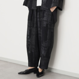 ヨシヨシ バイ　ピージェイ 異素材切替 ワイドテーパード デザインパンツ