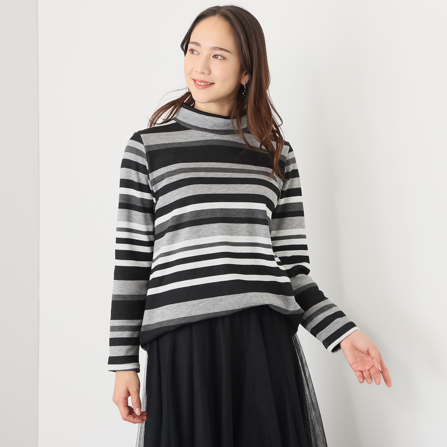 ココンライフ　ドゥ 吸湿発熱・吸放湿 “マジックエア” 裏シャギーボーダー チュニック