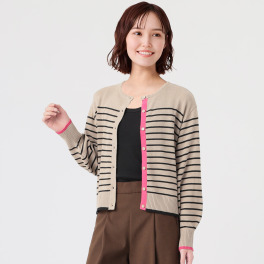 アリュメット 配色ボーダー ニットカーディガン